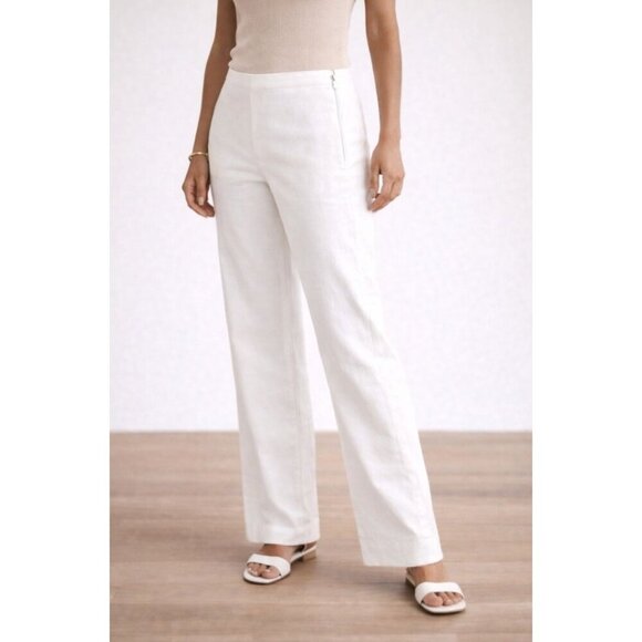 Elie Tahari Pants - Elie Tahari Linen Blend Luxury Stretch Summer Casual Pants Size 6 White